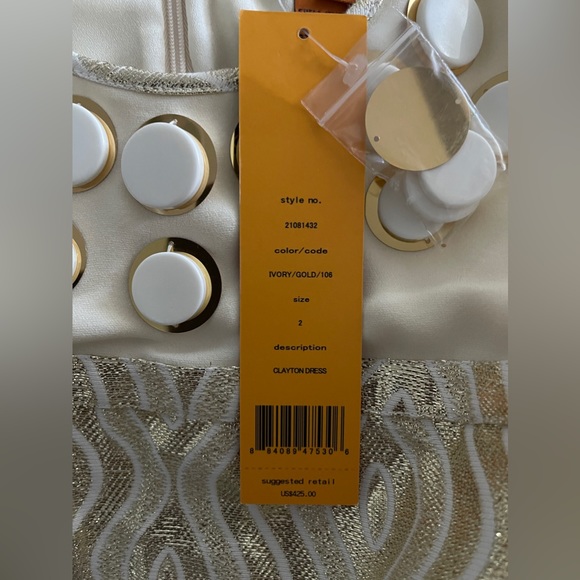Tory Burch CLAYTON Gold Metallic Ivory Gold Silk Shift Dress Size 2 NWT - Picture 8 of 9